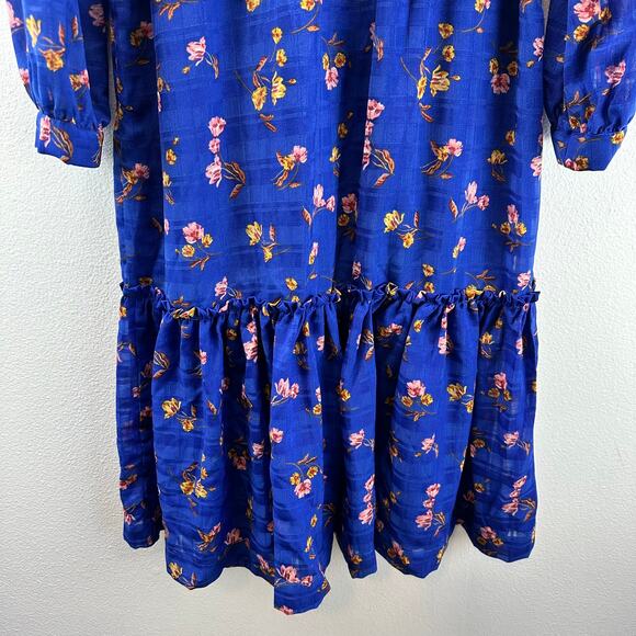 NWT Draper Jaems RSVP Tie Waist Mide Dress Cobalt Blue Floral Large - Picture 8 of 14